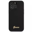 Guess GUHMP13XLSLMGBK iPhone 13 Pro Max 6.7 "étui rigide noir / noir Silicone Script Gold Logo