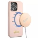 Guess GUHMP13XLSLMGLP iPhone 13 Pro Max 6,7 "rose clair / rose clair étui rigide Silicone Script Gold Logo Magsafe