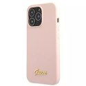 Guess GUHMP13XLSLMGLP iPhone 13 Pro Max 6,7 "rose clair / rose clair étui rigide Silicone Script Gold Logo Magsafe