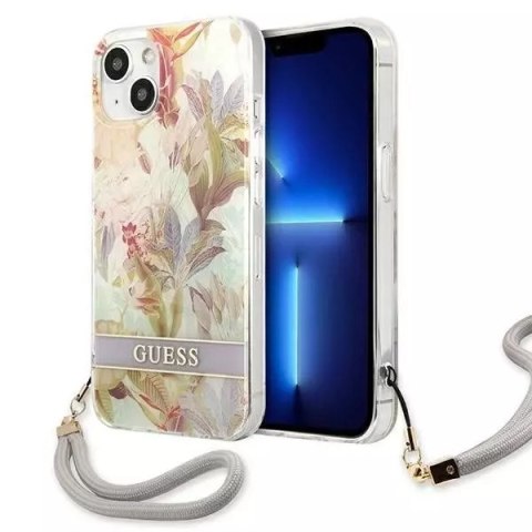 Guess GUHCP13MHFLSU iPhone 13 6.1" étui rigide violet / violet Flower Strap