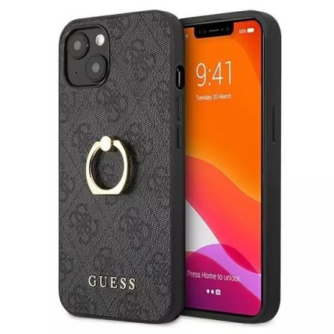 Guess GUHCP13S4GMRGR iPhone 13 mini 5,4 "gris / étui rigide gris 4G avec support à anneau