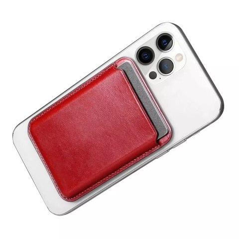 Étui portefeuille en cuir pour cartes magnétiques iCarer pour iPhone 12 / 13 (Pro / Max / Mini) (compatible MagSafe) rouge (XKB0