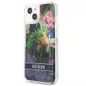 Guess GUHCP13MLFLSB iPhone 13 6.1" étui rigide bleu / bleu Flower Liquid Glitter