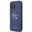 Guess GUHCP13MSA4GSBL iPhone 13 6.1 "bleu/bleu étui rigide Saffiano 4G Logo Métal