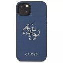 Guess GUHCP13MSA4GSBL iPhone 13 6.1 "bleu/bleu étui rigide Saffiano 4G Logo Métal