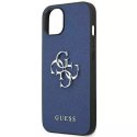 Guess GUHCP13MSA4GSBL iPhone 13 6.1 "bleu/bleu étui rigide Saffiano 4G Logo Métal