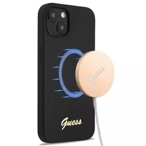 Guess GUHMP13MLSLMGBK iPhone 13 6.1" étui rigide noir / noir Silicone Script Gold Logo