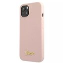 Guess GUHMP13MLSLMGLP iPhone 13 6.1" étui rigide rose clair / rose clair Silicone Script Gold Logo Magsafe