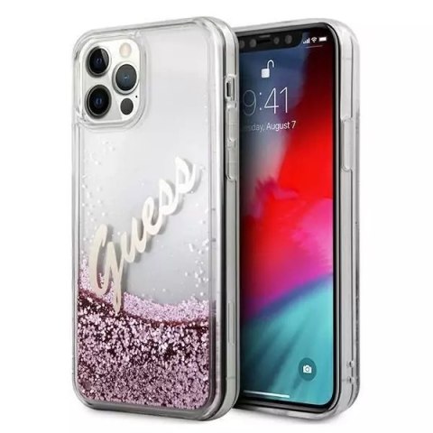 Guess GUHCP12LGLVSPI iPhone 12 Pro Max 6,7" różowy/pink hardcase Glitter Vintage Script