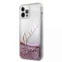 Guess GUHCP12LGLVSPI iPhone 12 Pro Max 6,7" różowy/pink hardcase Glitter Vintage Script