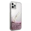 Guess GUHCP12LGLVSPI iPhone 12 Pro Max 6,7" różowy/pink hardcase Glitter Vintage Script