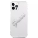 Guess GUHCP12MKTRSVSI iPhone 12/12 Pro 6,1" Transparent hardcase Vintage Script Silver