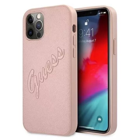 Guess GUHCP12MRSAVSRG iPhone 12/12 Pro 6,1" różowy/pink hardcase Saffiano Vintage Script