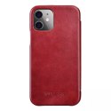ICarer Curved Edge Vintage Folio Genuine Leather Bookcase type case for iPhone 12 Pro Max red (RIX1202 red)