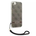 Guess GUOHCI8H4STW iPhone SE 2022 / SE 2020/7/8 marron / étui rigide marron 4G Print Strap