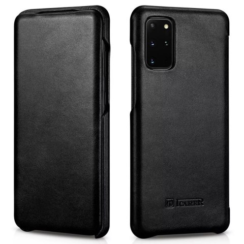 ICarer Curved Edge Vintage Folio Housse en cuir véritable pour Samsung Galaxy S20+ noir (RS992007-BK)