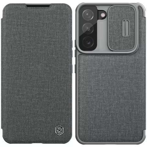 Nillkin Qin Cloth Pro Case pour Samsung Galaxy S22 + (S22 Plus) Protecteur d&#39;appareil photo Holster Cover Flip Cover Gris