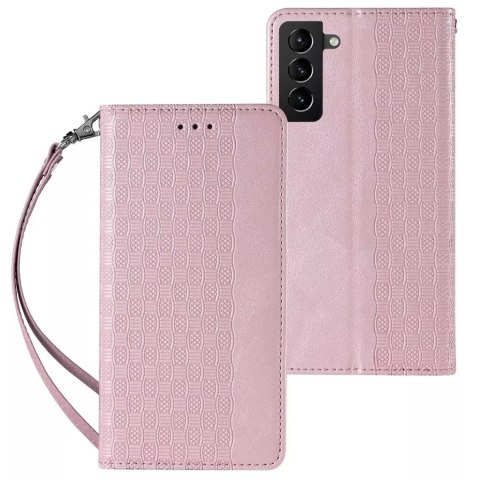 Aimant Strap Case Case pour Samsung Galaxy S22 + (S22 Plus) Pouch Wallet + Mini Lanyard Pendentif Rose