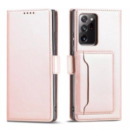 Étui pour cartes magnétiques pour Samsung Galaxy S22 Ultra Cover Card Wallet Card Stand Rose