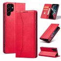 Magnet Fancy Case Case pour Samsung Galaxy S22 Ultra Cover Card Wallet Card Stand Rouge