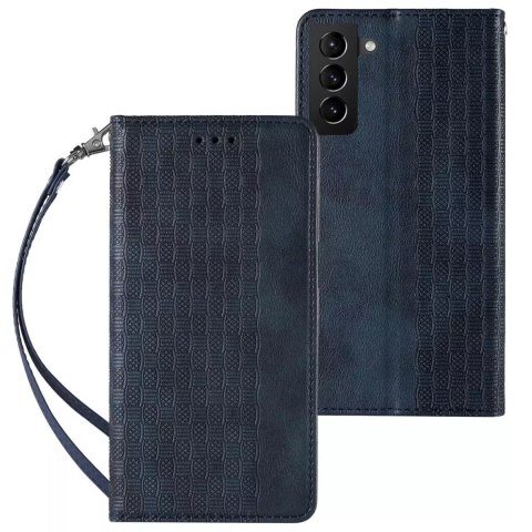 Magnet Strap Case Case pour Samsung Galaxy S22 Pouch Wallet + Mini Lanyard Pendentif Bleu