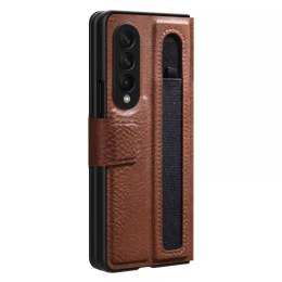 Etui en cuir Nillkin Etui en cuir véritable blindé flexible avec poche pour Samsung Galaxy Z Fold 3 Marron