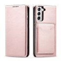 Étui pour cartes magnétiques pour Samsung Galaxy S22 Pouch Card Wallet Card Stand Rose