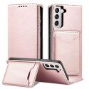 Étui pour cartes magnétiques pour Samsung Galaxy S22 Pouch Card Wallet Card Stand Rose