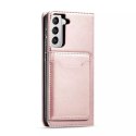 Étui pour cartes magnétiques pour Samsung Galaxy S22 Pouch Card Wallet Card Stand Rose