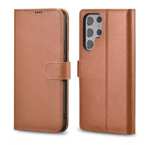 ICarer Haitang Etui portefeuille en cuir Etui en cuir pour Samsung Galaxy S22 Ultra Wallet Housse Marron (AKSM06BN)