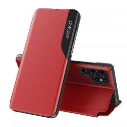 Eco Leather View Case un étui élégant avec un rabat et une fonction de support pour Samsung Galaxy S22 Ultra rouge