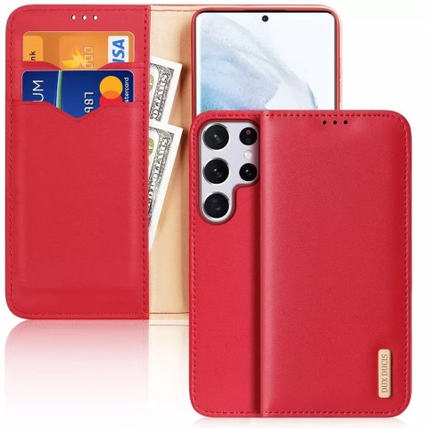 Étui type bibliothèque en cuir véritable Dux Ducis Hivo pour Samsung Galaxy S22 Ultra rouge