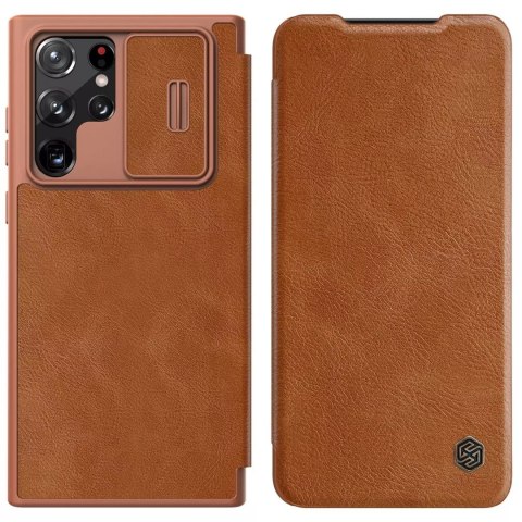 Nillkin Qin Leather Pro Case Cover pour Samsung Galaxy S22 Ultra Camera Protector Holster Cover Flip Cover Marron