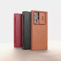 Nillkin Qin Leather Pro Case Cover pour Samsung Galaxy S22 Ultra Camera Protector Holster Cover Flip Cover Marron