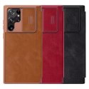 Nillkin Qin Leather Pro Case Cover pour Samsung Galaxy S22 Ultra Camera Protector Holster Cover Flip Cover Marron