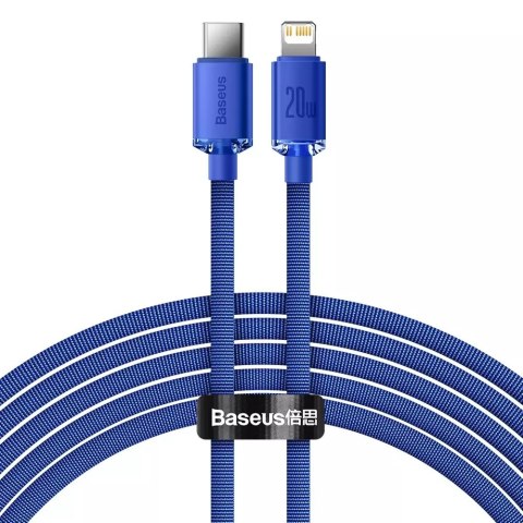 Câble de charge rapide USB et de transfert de données Baseus Crystal Shine Series USB Type C - Lightning 20W 2m bleu (CAJY000303