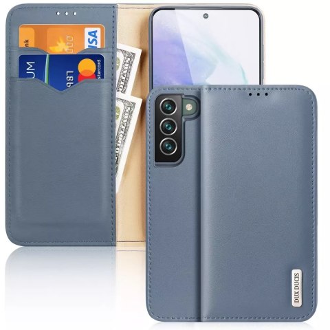 Étui type bibliothèque en cuir véritable Dux Ducis Hivo pour Samsung Galaxy S22+ (S22 Plus) bleu