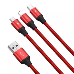 Baseus 3-en-1 avec bornes USB - USB Type C / Lightning / micro USB 1,2 m, 3,5A rouge (CAJS000009)