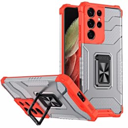 Crystal Ring Case Kickstand Tough Rugged Cover pour Samsung Galaxy S22 Ultra rouge