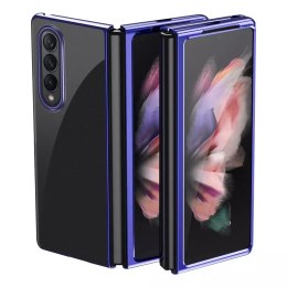 Etui de placage Etui rigide Cadre de galvanoplastie Couverture pour Samsung Galaxy Z Fold 3 bleu