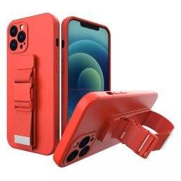 Housse en corde gel TPU airbag housse avec lanière pour iPhone 13 Pro Max rouge