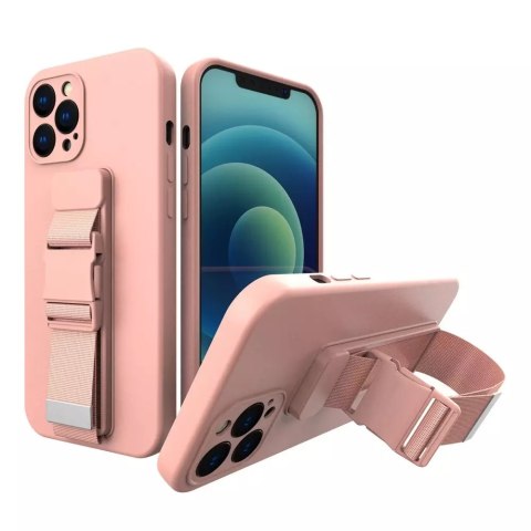 Housse en corde gel TPU airbag housse avec lanière pour iPhone 12 Pro Max rose