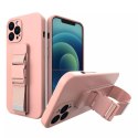 Housse en corde gel TPU airbag housse avec lanière pour iPhone 12 Pro rose