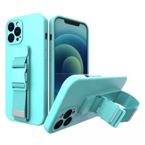 Housse en corde gel TPU airbag housse avec lanière pour iPhone 12 bleu clair