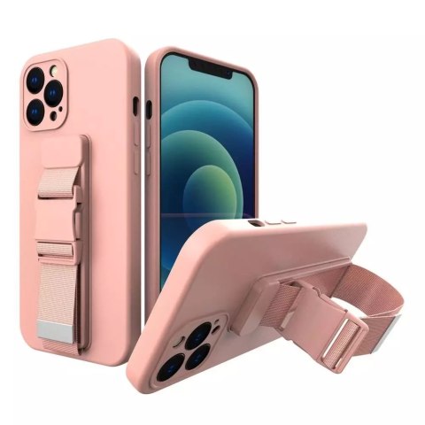 Housse en corde gel TPU airbag housse avec lanière pour iPhone 13 rose