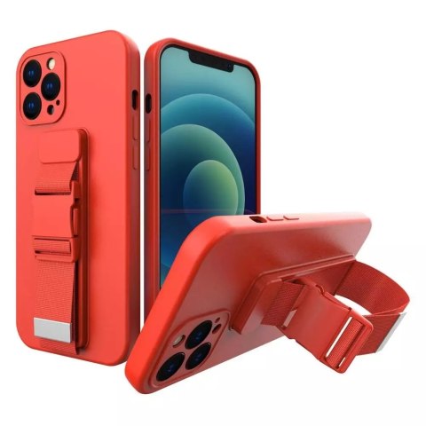 Housse en corde gel TPU housse airbag avec lanière pour iPhone 12 rouge