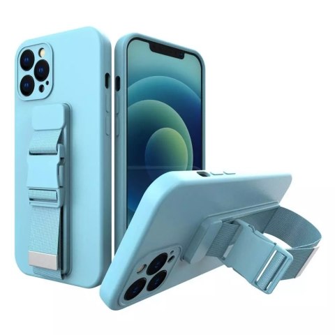 Housse en corde gel TPU housse airbag avec lanière pour iPhone 13 Pro bleu