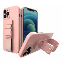 Housse en corde gel TPU airbag housse avec lanière pour iPhone 11 Pro Max rose