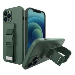 Housse en corde gel TPU airbag housse avec lanière pour iPhone 11 Pro Max vert foncé