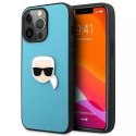 Karl Lagerfeld KLHCP13LPKMB iPhone 13 Pro / 13 6,1" niebieski/blue hardcase Leather Ikonik Karl`s Head Metal